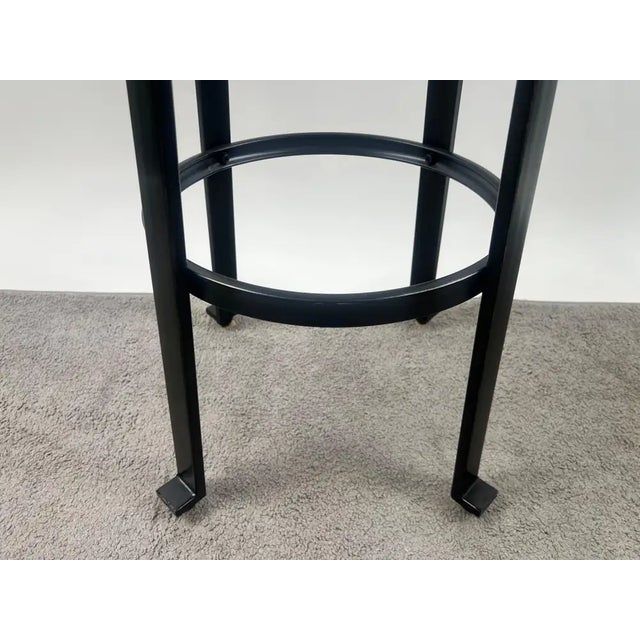 Vintage Industrial Style Round Wood Top Bar Stools W Black Iron Legs, Set of 4 For Sale - Image 9 of 11