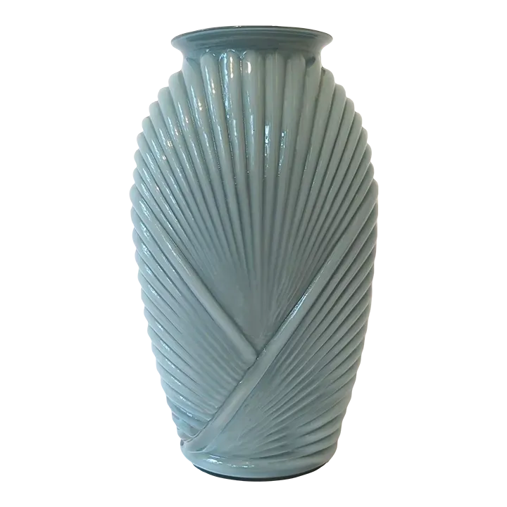 1980s Art Deco Pleated Blue Glass Vase | Chairish