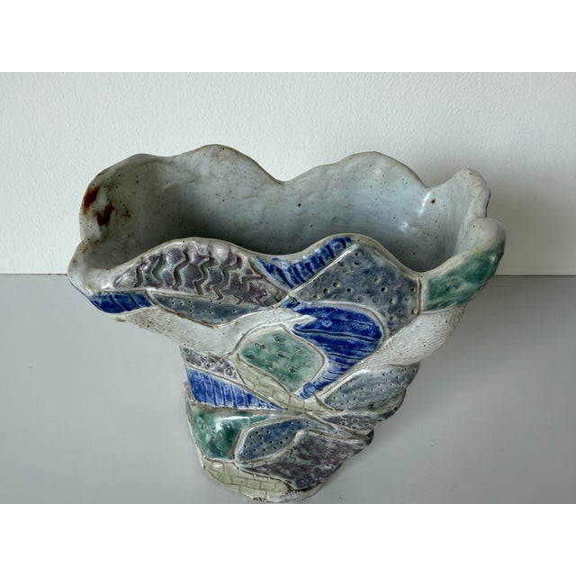 Ceramic Vintage Handmade Abstract Textured Studio Pottery Sculptural Vase, Unsigned For Sale - Image 7 of 12