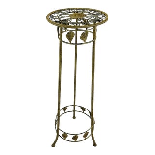 Vintage Neoclassical Roman Style Italian Round Plant Stand in Mustard and Gray For Sale