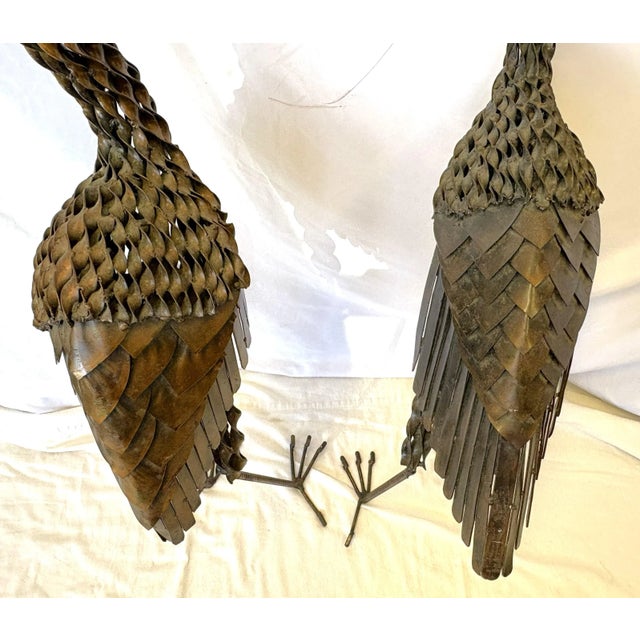 Vintage Artisan Crafted Recycled Metal Standing Crane Sculptures- A Pair For Sale - Image 16 of 18