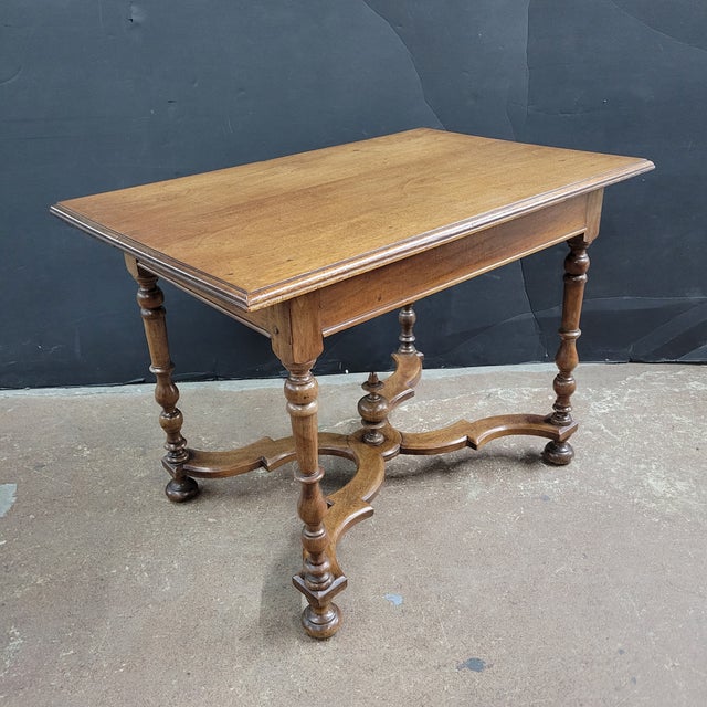 French 19th Century Walnut Side Table With X-Stretcher, Turned Legs & a Drawer For Sale - Image 15 of 18