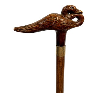 Early 20th Century Vintage Hand Carved Swan Handle Walking Cane For Sale