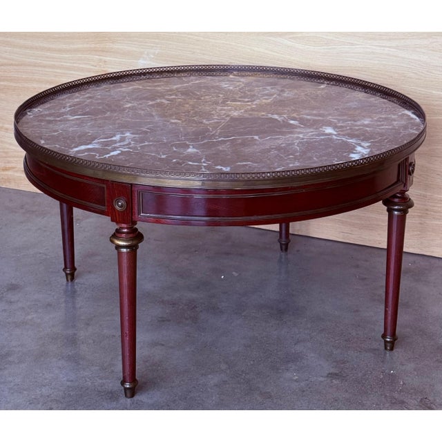French Provincial Early 20th Century French Provincial Bouillotte Mahogany with Marble Top Round Coffee Table For Sale - Image 3 of 18