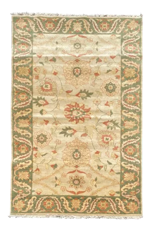 Late 20th Century Green Gold Ivory Beige Floral Persian Style Small Area Rug