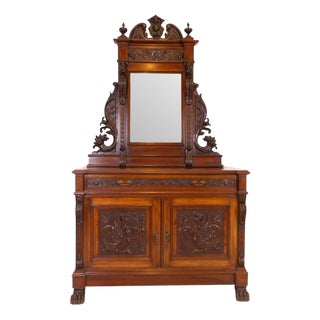 Sideboard with Mirror in Carved Wood For Sale