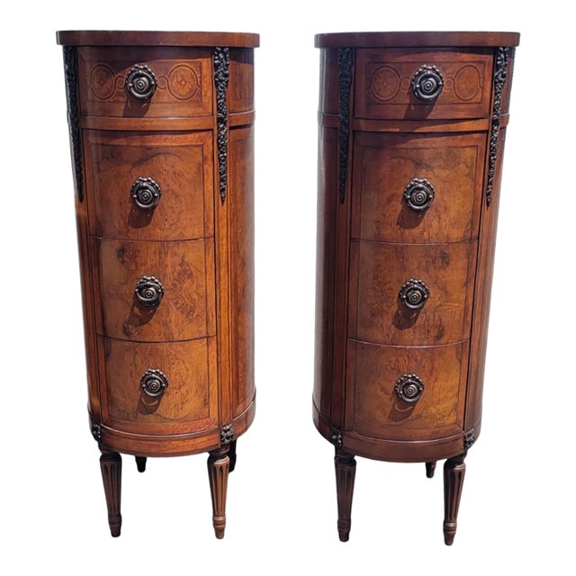 Pair 1920s Tall Oval French End Table Night Stands For Sale