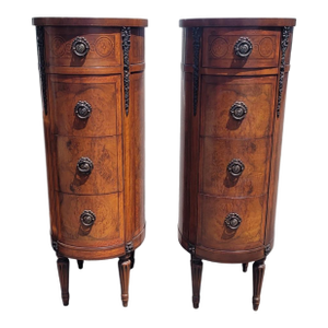 Pair 1920s Tall Oval French End Table Night Stands