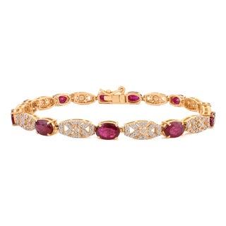 VRJewels 5.02Ct Ruby & Diamond Art Deco Style Tennis Bracelet in 14k Gold For Sale