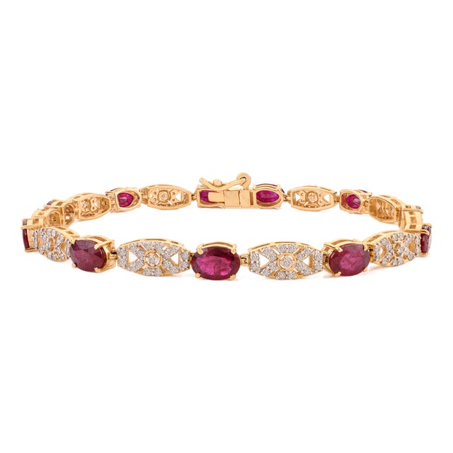 VRJewels 5.02Ct Ruby & Diamond Art Deco Style Tennis Bracelet in 14k Gold For Sale