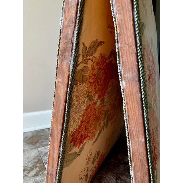 Antique Victorian Two-Panel Floral Fabric Folding Floor Screen With Finials For Sale - Image 16 of 18