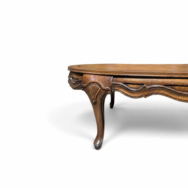 Wood Vintage Louis XV Style Oval Coffee Table With Figured Wood Top For Sale - Image 7 of 14