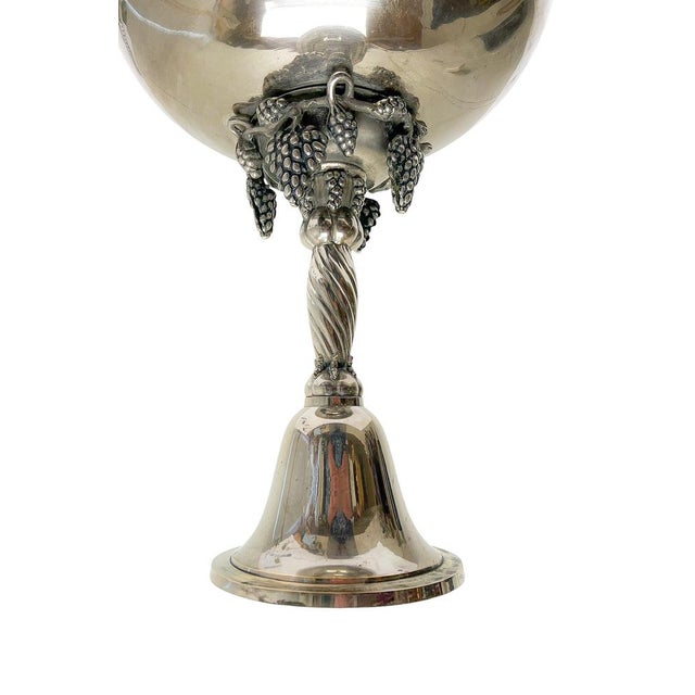 Large Neo-Classical Silverplated Brass Footed Bowl with Grape Decoration, 1940s For Sale - Image 4 of 12