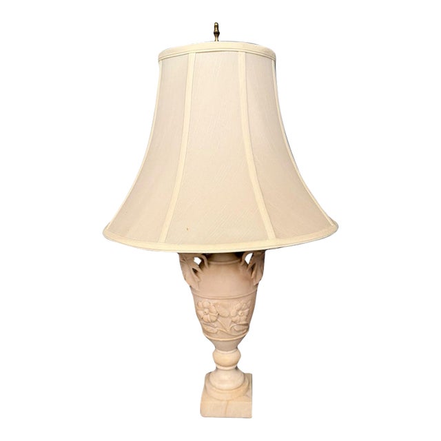 19th Century French Hand-Carved Marble Table Lamp With Floral & Grape Vine Motifs For Sale