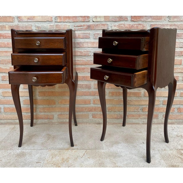 Early 20th Century Dark Oak Nightstands with Three Drawers, 1940s, Set of 2 For Sale - Image 18 of 18