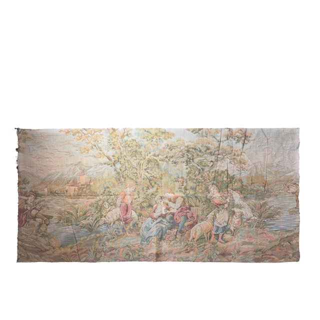 Large Antique French Rococo Style Pastoral Tapestry, 1890s For Sale