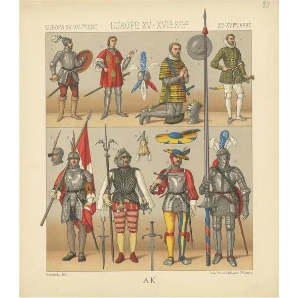 Racinet, European 15th-16th Century Armament, Paper For Sale