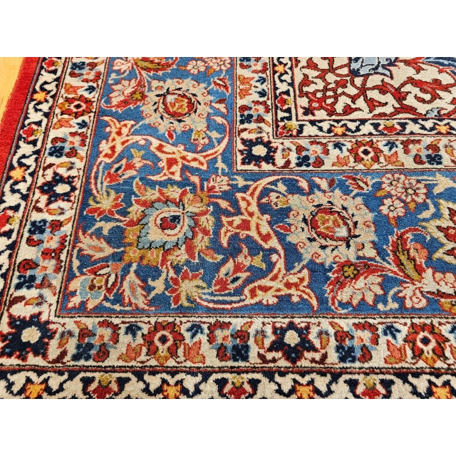 Vintage Room Size Persian Isfahan Rug, Handwoven Floral Pattern, Red & Blue, 9’ X 12’ For Sale - Image 12 of 12
