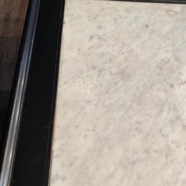 Wood French Neoclassical Carrara Marble Top Ebonized Black Coffee Table For Sale - Image 7 of 10