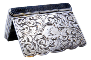 Silver Matchbox with Engraved Plant Motifs and Monogram Card