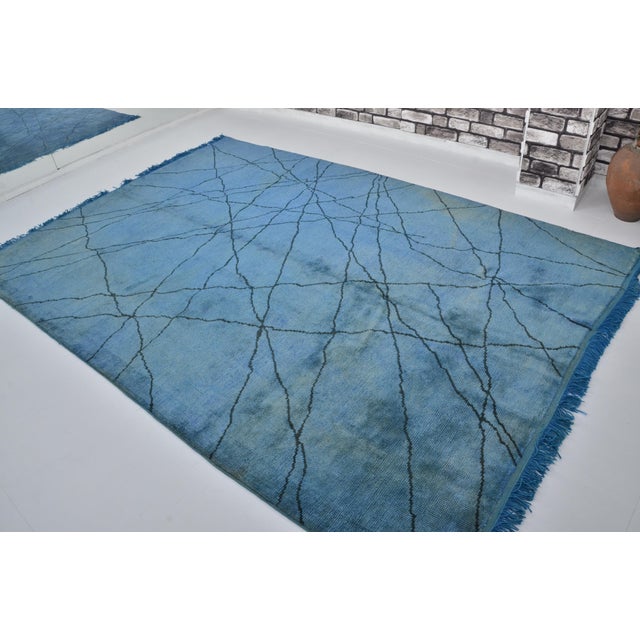 Turkish Vintage Blue Vintage Hemp Runner Rug For Sale - Image 3 of 10