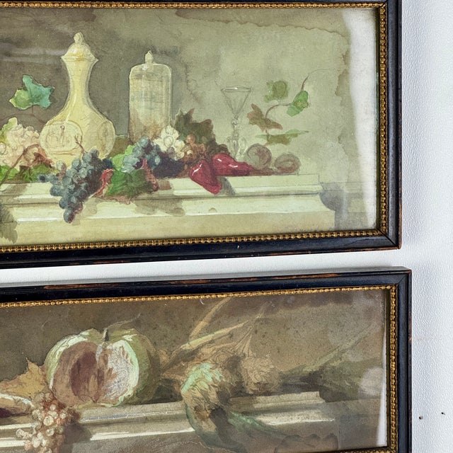 Delightful Small Pair of Signed 19th C Still-Life Watercolors in Original Framed For Sale - Image 4 of 9