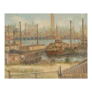 Original p.f. Schaefer Industrial Chic Oil Painting of Shipyards