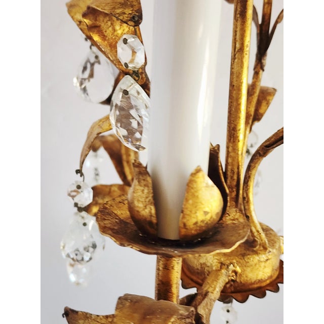 Vintage Italian Gilt Tole Chandelier With Crystal Prisms. For Sale - Image 10 of 11
