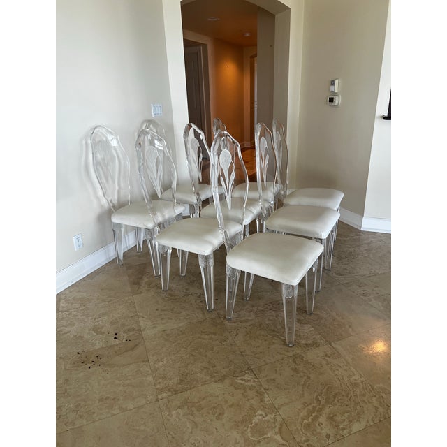 Textile Vintage Acrylicore /Shahrooz Hollywood Regency Style Lucite Dining Chairs - Set of 8 For Sale - Image 7 of 12