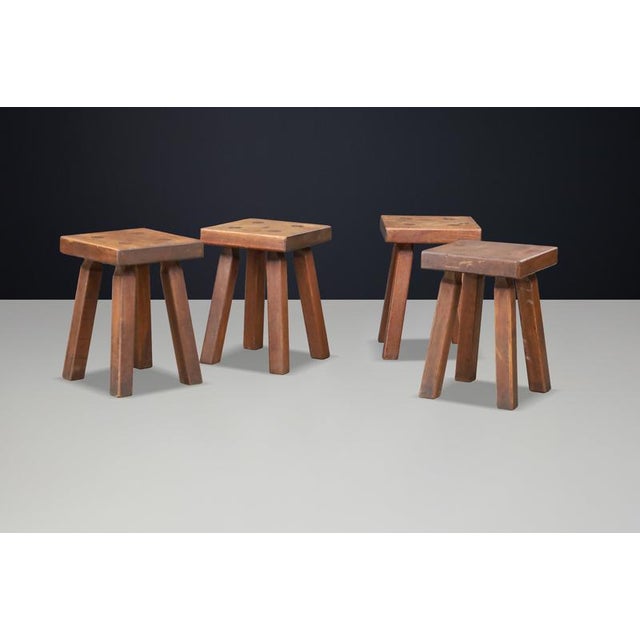 French Primitive Oak Stool, 1960s For Sale - Image 3 of 13