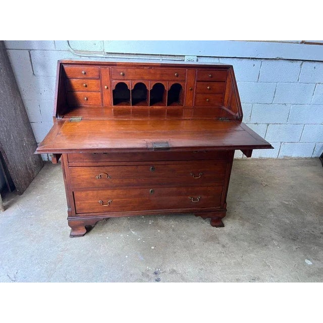 Antique 19th century Chippendale Style Mahogany Slant Front Desk. George III Mahogany Bureau in Fiddleback Mahogany...