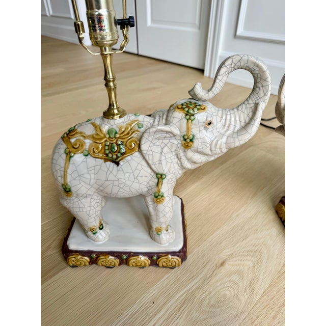 Chinoiserie Vintage Hollywood Regency Ceramic Elephant Table Lamps - Chinoiserie Style - a Pair For Sale - Image 3 of 8