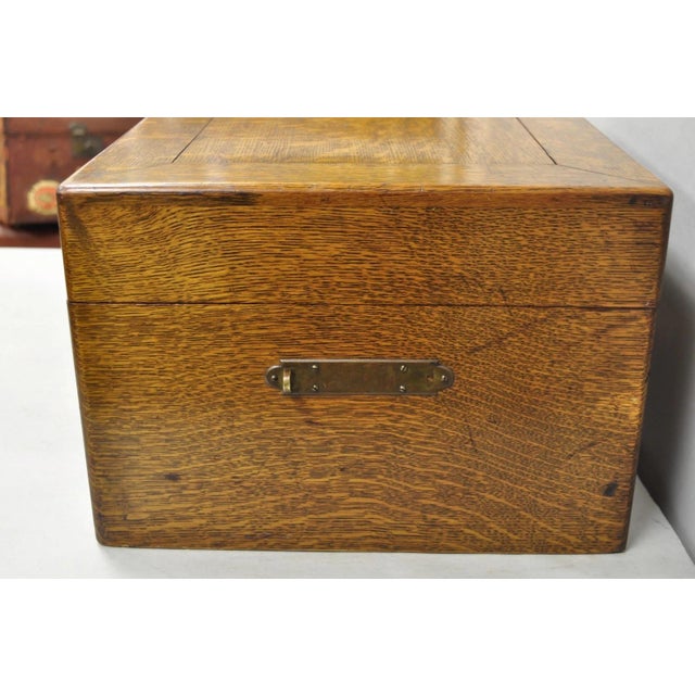 Antique Arts & Crafts Quartersawn Oak Fitted Silverware Case Flatware Chest Box For Sale - Image 9 of 18