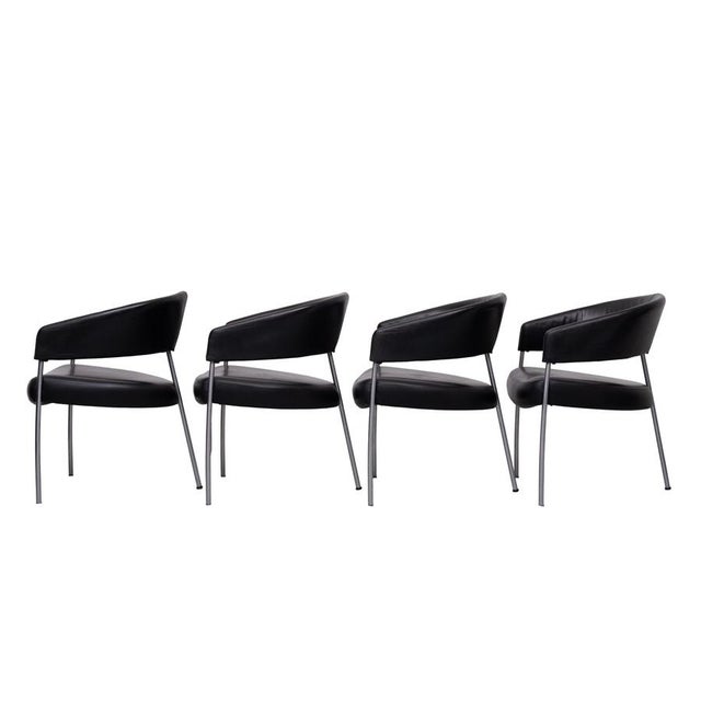 Mid-Century Modern Vintage Black Leather Dining Chairs from Castelijn, 1990s, Set of 4 For Sale - Image 3 of 15