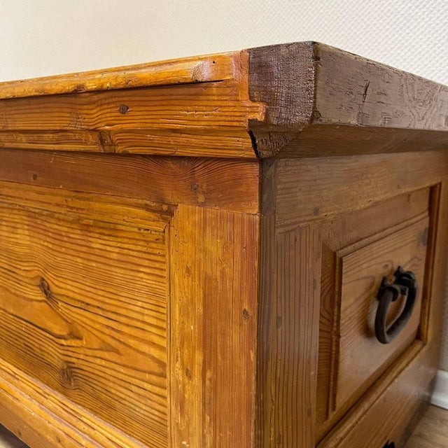 Brown Antique Chest in Larch Wood and Iron Fittings, 1800s For Sale - Image 8 of 16