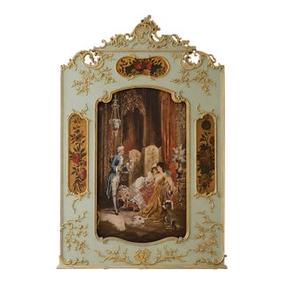 French-Style Decorative Wall Panel With Gold Leaf Frame – Romantic European Scene For Sale