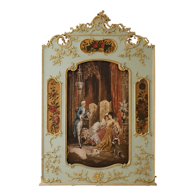 French-Style Decorative Wall Panel With Gold Leaf Frame – Romantic European Scene For Sale
