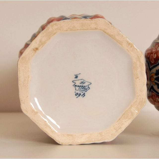 Delft Vases Polychrome Knob Vases Vintage Delftware Ceramic a Pair For Sale - Image 10 of 13