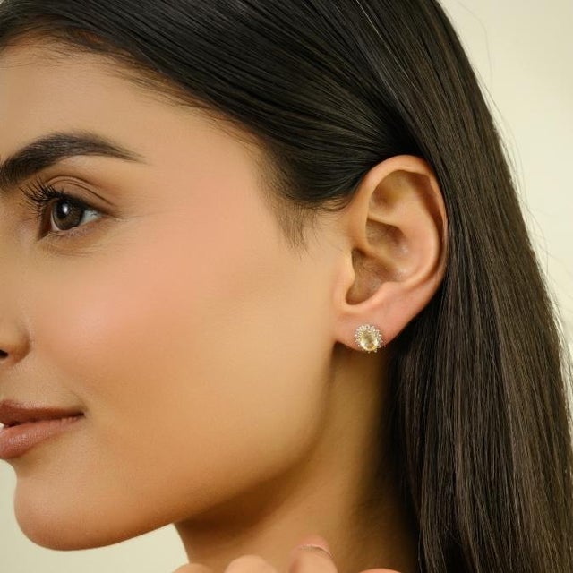 2.04 Carat Yellow Sapphire & Diamond Vintage Halo Stud Earrings in 14k Gold- 2 Pieces For Sale - Image 4 of 13