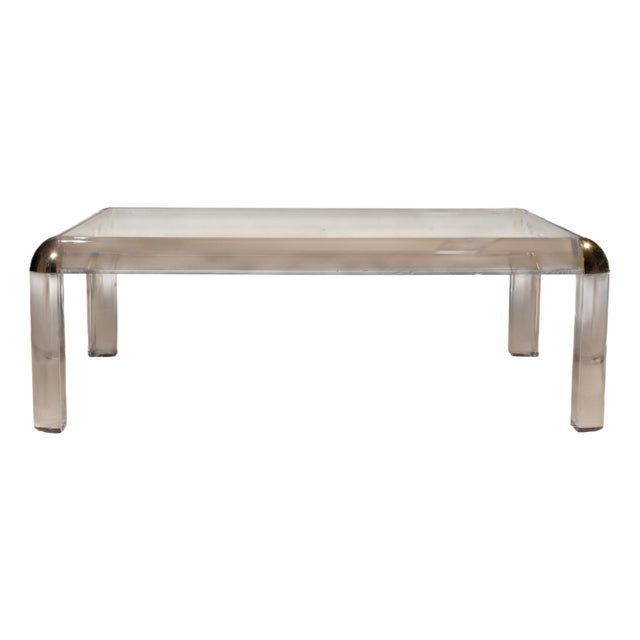 Rectangular Acrylic and Brass Coffee Table in the style of Karl Springer, 1970s For Sale