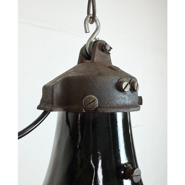 Black Industrial Bauhaus Pendant Lamp in Black Enamel, 1930s For Sale - Image 8 of 18