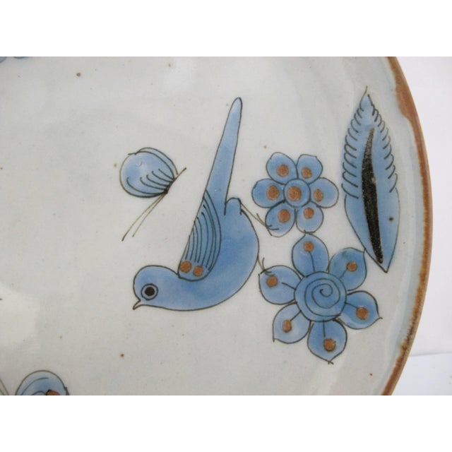 Farmhouse Ken Edwards El Palomar Blue Bird Flower Mexican Folk Art 11 3/4" Pottery Platter For Sale - Image 3 of 8
