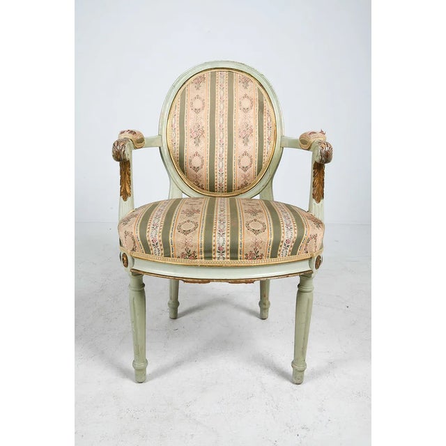 Beige Mid 20th Century Swedish Carved Wood Armchairs With Needlepoint Upholstery, Set of 6 For Sale - Image 8 of 14