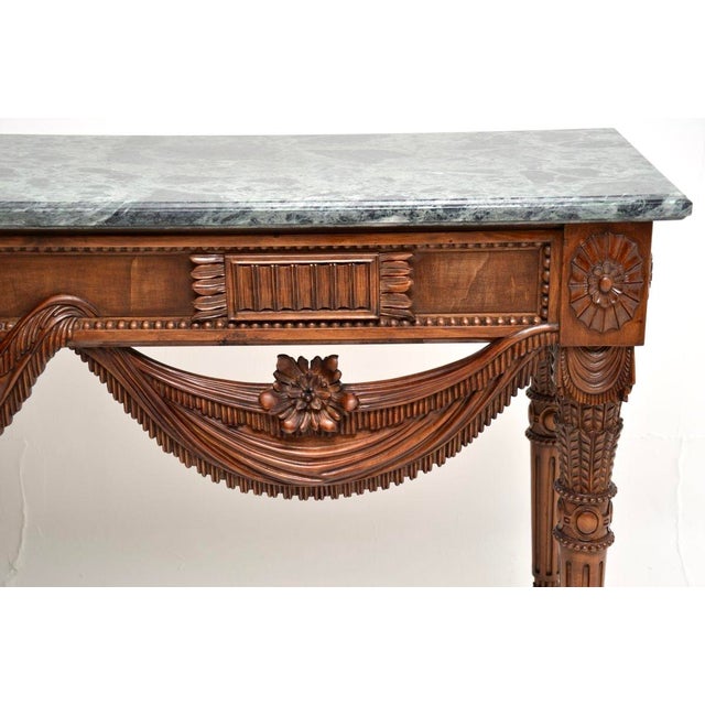 Vintage Carved Walnut Console Table with Marble Top, 1930 For Sale - Image 9 of 12