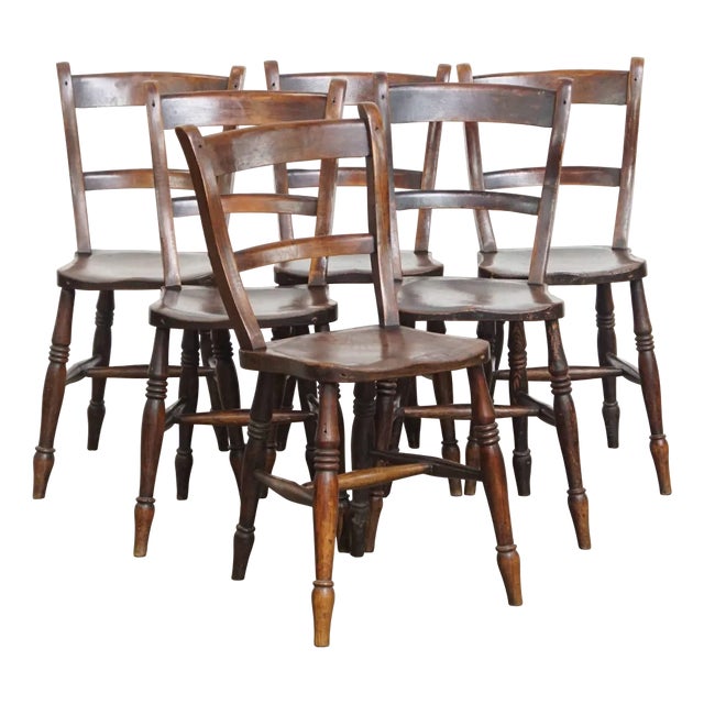 Antique English Oxford Dining Chairs, Set of 6 For Sale
