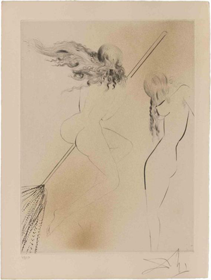 Salvador Dalí­, Witch with Broomstick Edition 49/150, 1960s, Etching