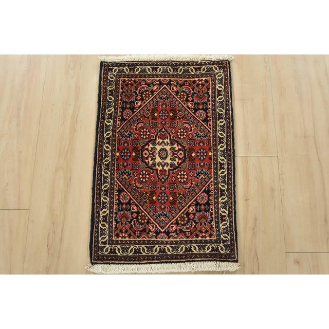 Farmhouse Fine Bidjar Rug 1’5” X 2’1” Red Wool Vintage Traditional Hand-Knotted Carpet For Sale - Image 3 of 6