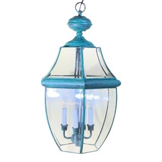 Large Vintage Solid Brass Hanging Lantern/Light Fixture-27”High X 15”.5 Wide For Sale