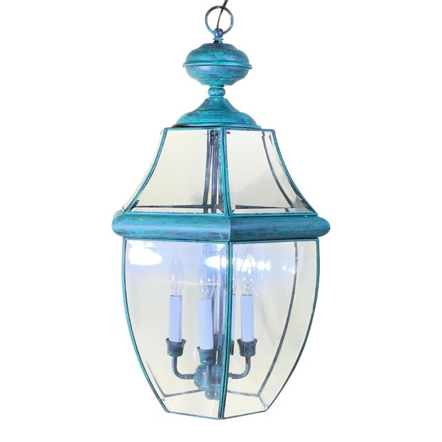 Large Vintage Solid Brass Hanging Lantern/Light Fixture-27”High X 15”.5 Wide For Sale