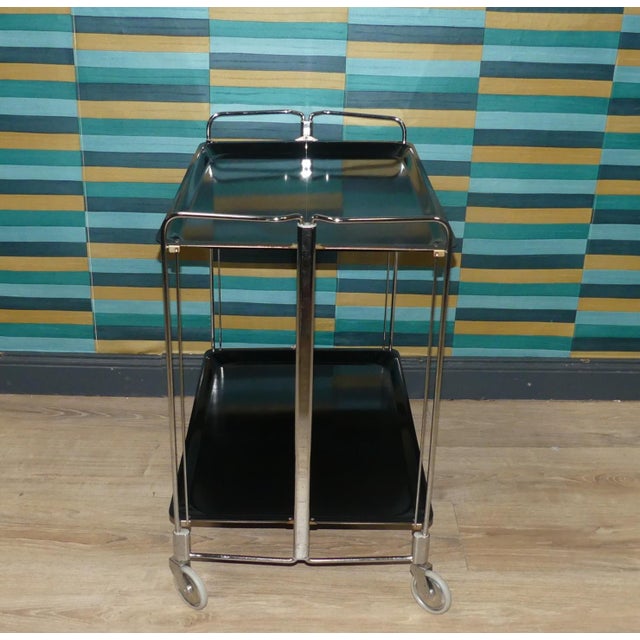 Metal Folding Bar Cart in Black and Chrome from Dinett, 1960s For Sale - Image 7 of 13